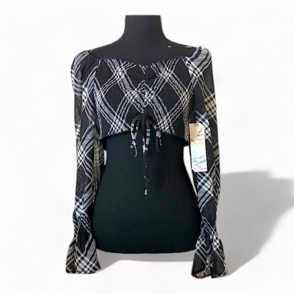 Almost Famous Dark Goth Plaid Off Shoulder Halter Top Women’s Size XL NWT - Picture 1 of 9